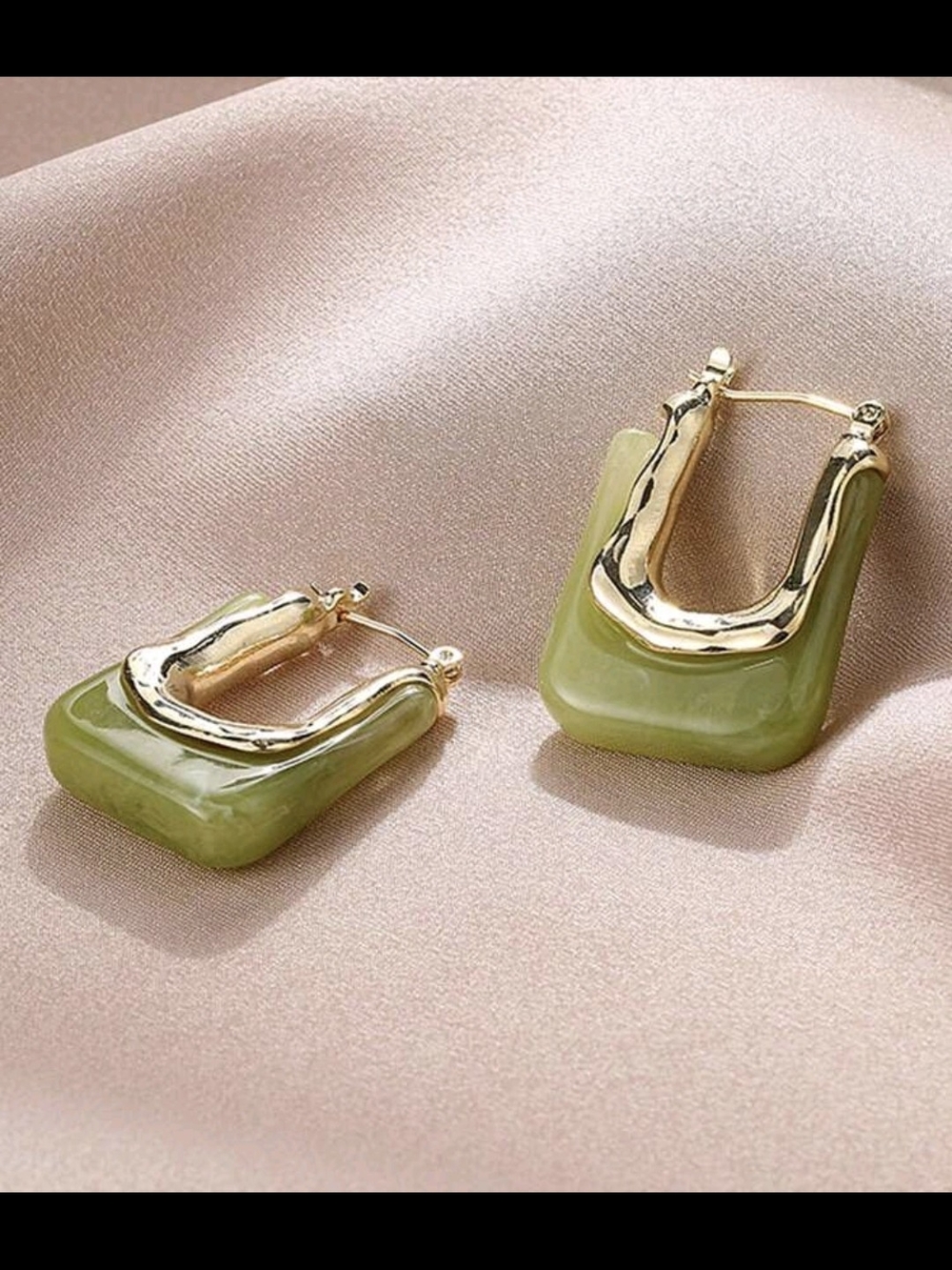 Gold & Olive Green Resin Hoop Earrings - Women Jewelry
